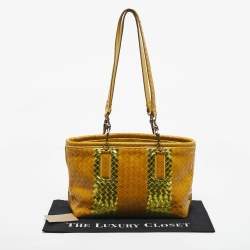 Pre Owned Bottega Veneta Yellow/Gold Intrecciato Leather Shopper Tote