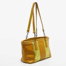 Pre Owned Bottega Veneta Yellow/Gold Intrecciato Leather Shopper Tote