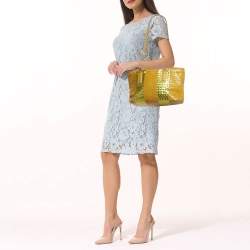 Pre Owned Bottega Veneta Yellow/Gold Intrecciato Leather Shopper Tote