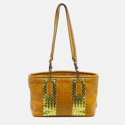 Pre Owned Bottega Veneta Yellow/Gold Intrecciato Leather Shopper Tote