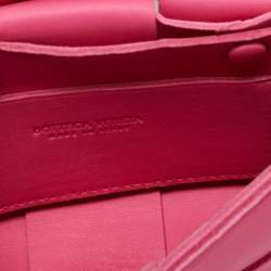 Pre Owned Bottega Veneta Pink Intreccio Leather Mini Cassette Shoulder Bag