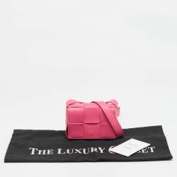 Pre Owned Bottega Veneta Pink Intreccio Leather Mini Cassette Shoulder Bag