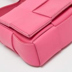 Pre Owned Bottega Veneta Pink Intreccio Leather Mini Cassette Shoulder Bag
