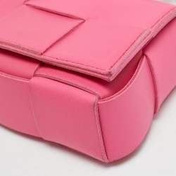 Pre Owned Bottega Veneta Pink Intreccio Leather Mini Cassette Shoulder Bag