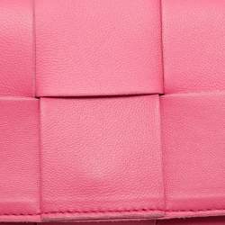 Pre Owned Bottega Veneta Pink Intreccio Leather Mini Cassette Shoulder Bag