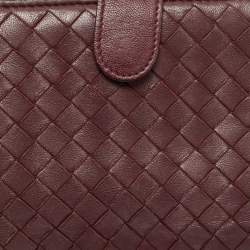 Pre Owned Bottega Veneta Burgundy Intrecciato Leather French Wallet