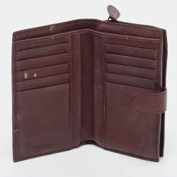 Pre Owned Bottega Veneta Burgundy Intrecciato Leather French Wallet