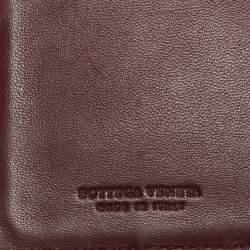 Pre Owned Bottega Veneta Burgundy Intrecciato Leather French Wallet