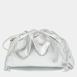 Pre Owned حقيبة بوتيغا فينيتا ذابوش جلد فضي صغير