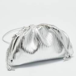 Pre Owned حقيبة بوتيغا فينيتا ذابوش جلد فضي صغير