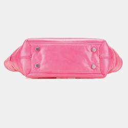 Pre Owned Bottega Veneta Pink Mini Paper Calfskin Intrecciato Arco Satchel