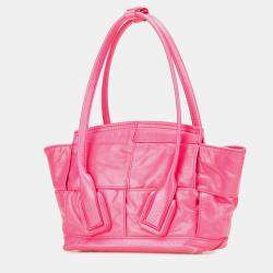 Pre Owned Bottega Veneta Pink Mini Paper Calfskin Intrecciato Arco Satchel