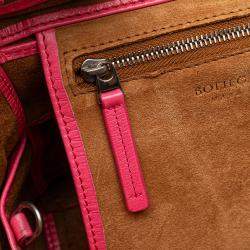 Pre Owned Bottega Veneta Pink Mini Paper Calfskin Intrecciato Arco Satchel