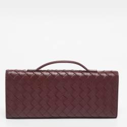 Pre Owned Bottega Veneta Burgundy Intrecciato Leather Medium Andiamo Clutch