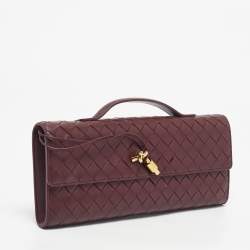 Pre Owned Bottega Veneta Burgundy Intrecciato Leather Medium Andiamo Clutch
