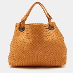 Pre Owned Bottega Veneta Orange Intrecciato Leather Bella Tote