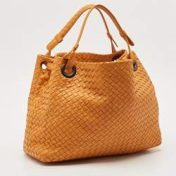 Pre Owned Bottega Veneta Orange Intrecciato Leather Bella Tote