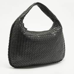 Pre Owned Bottega Veneta Black Intrecciato Leather Medium Veneta Hobo