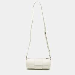 Pre Owned Bottega Veneta White Maxi Intreccio Leather Small Canette Crossbody Bag