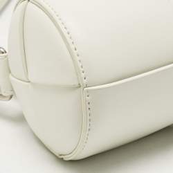 Pre Owned Bottega Veneta White Maxi Intreccio Leather Small Canette Crossbody Bag