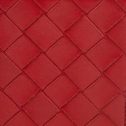 Pre Owned Bottega Veneta Red Intrecciato Leather Zip Bifold Card Holder