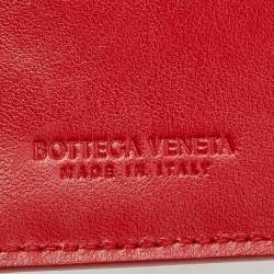 Pre Owned Bottega Veneta Red Intrecciato Leather Zip Bifold Card Holder