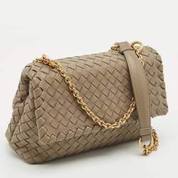 Pre Owned Bottega Veneta Grey Intrecciato Leather Baby Olimpia Shoulder Bag