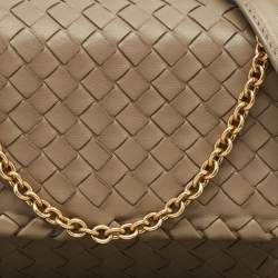 Pre Owned Bottega Veneta Grey Intrecciato Leather Baby Olimpia Shoulder Bag