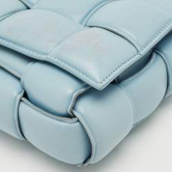 Pre Owned Bottega Veneta Light Blue Leather Cassette Padded Shoulder Bag