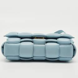 Pre Owned Bottega Veneta Light Blue Leather Cassette Padded Shoulder Bag