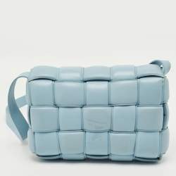 Pre Owned Bottega Veneta Light Blue Leather Cassette Padded Shoulder Bag