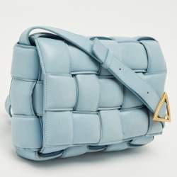Pre Owned Bottega Veneta Light Blue Leather Cassette Padded Shoulder Bag