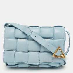Pre Owned Bottega Veneta Light Blue Leather Cassette Padded Shoulder Bag