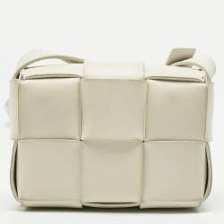 Pre Owned Bottega Veneta White Intrecciato Leather Mini Cassette Crossbody Bag