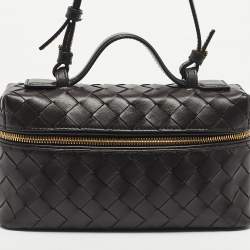 Pre Owned Bottega Veneta Dark Brown Intrecciato Leather Bang Bang Vanity Bag