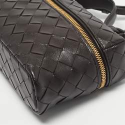 Pre Owned Bottega Veneta Dark Brown Intrecciato Leather Bang Bang Vanity Bag