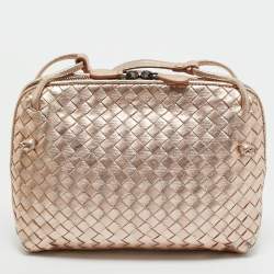 Pre Owned Bottega Veneta Rose Gold Intrecciato Leather Nodini Crossbody Bag