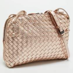 Pre Owned Bottega Veneta Rose Gold Intrecciato Leather Nodini Crossbody Bag