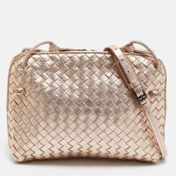 Pre Owned Bottega Veneta Rose Gold Intrecciato Leather Nodini Crossbody Bag