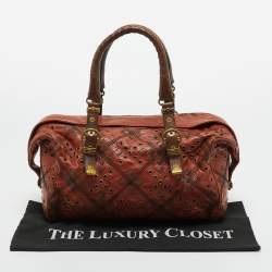 مملوكة مسبقًا Bottega Veneta Brown Leather Grommet Frame Boston Bag