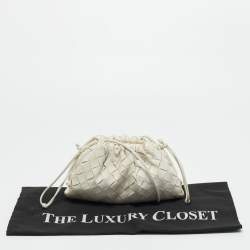 Pre Owned Bottega Veneta White Intrecciato Leather Mini The Pouch Clutch
