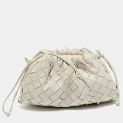 Pre Owned Bottega Veneta White Intrecciato Leather Mini The Pouch Clutch