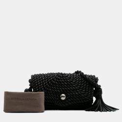 Pre Owned Bottega Veneta Black Lambskin Torchon Classic Tasseled Twisted Crossbody