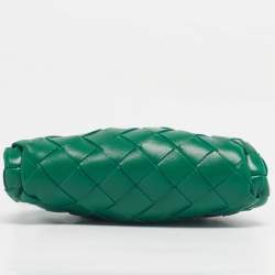 Pre Owned Bottega Veneta Green Intrecciato Leather Extra Mini Pouch Bag