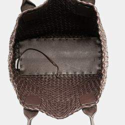 Pre Owned Bottega Veneta Brown Lambskin Intreccio Cabat Tote