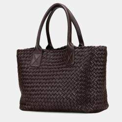 Pre Owned Bottega Veneta Brown Lambskin Intreccio Cabat Tote