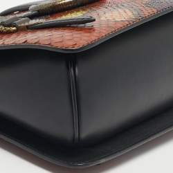 Pre Owned Bottega Venetta Brown Snakeskin and Leather Mezzaluna Bag