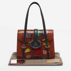 Pre Owned Bottega Venetta Brown Snakeskin and Leather Mezzaluna Bag