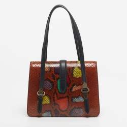 Pre Owned Bottega Venetta Brown Snakeskin and Leather Mezzaluna Bag