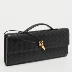 Pre Owned Bottega Veneta Black Intrecciato Leather Medium Andiamo Clutch
